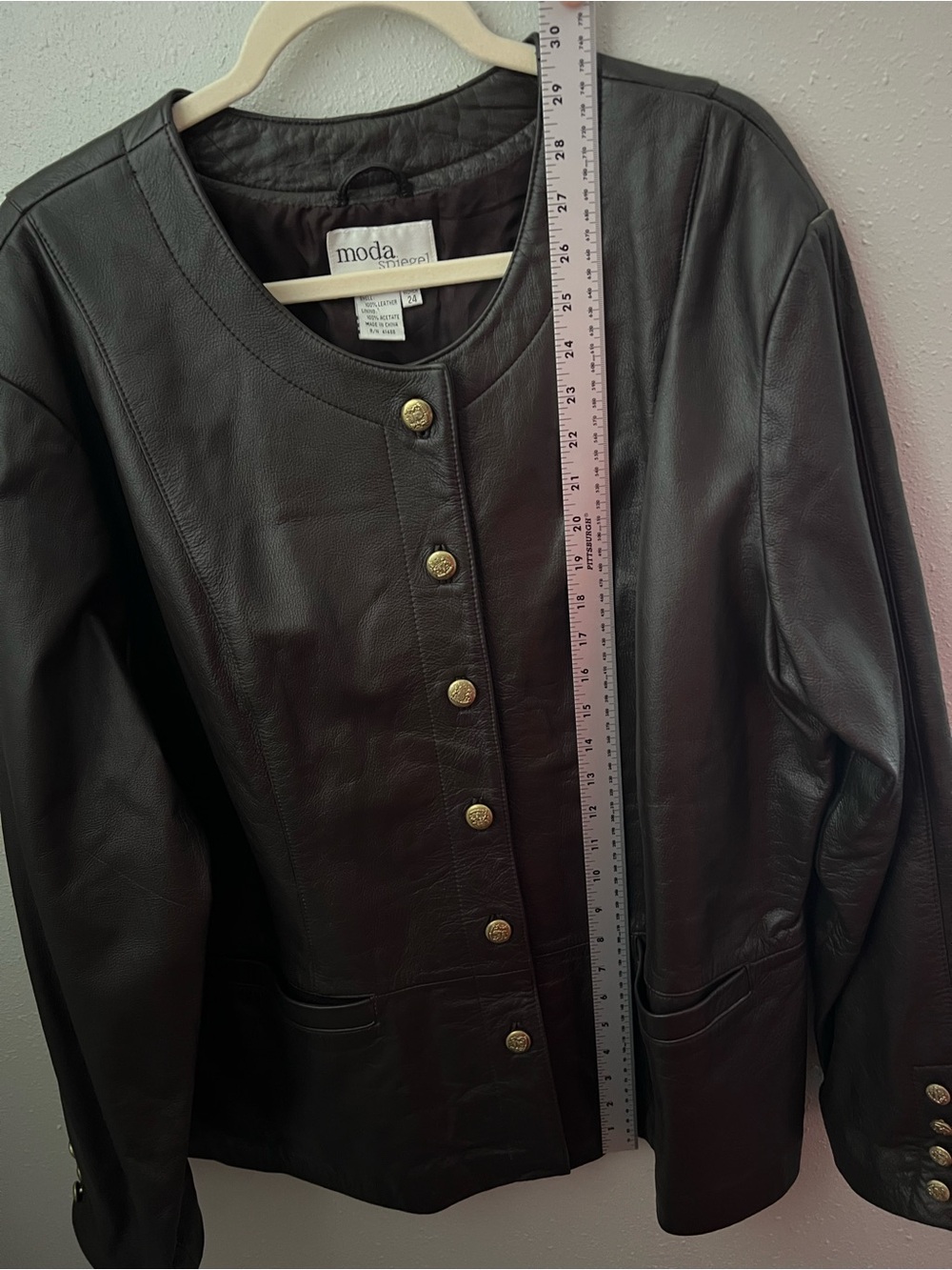 Moda Spiegel Classic Brown Leather Button Front Jacket with Gold Tone Buttons - Picture 11 of 12